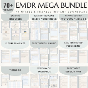Pacchetto di fogli di lavoro EMDR Pacchetto di psicoterapia del movimento oculare Copioni EMDR per terapeuti Strumenti di risorse EMDR Modelli EMDR Fogli di lavoro per la terapia
