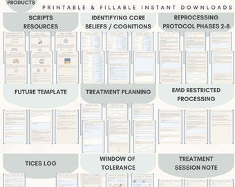 Pacchetto di fogli di lavoro EMDR Pacchetto di psicoterapia del movimento oculare Copioni EMDR per terapeuti Strumenti di risorse EMDR Modelli EMDR Fogli di lavoro per la terapia