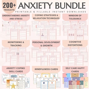 Therapy Workbook Coping Skills Cards Therapist Anxiety Bundle Worksheets Anxiety Grounding Therapy Tools CBT DBT Counseling Help Anxiety Kit