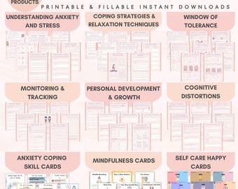Therapy Workbook Coping Skills Cards Therapist Anxiety Bundle Worksheets Anxiety Grounding Therapy Tools CBT DBT Counseling Help Anxiety Kit
