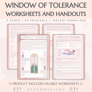Window of Tolerance Worksheet Emotional Regulation Nervous System Arousal States Therapist Office Decor EMDR Tools Trauma Therapy DBT Bundle