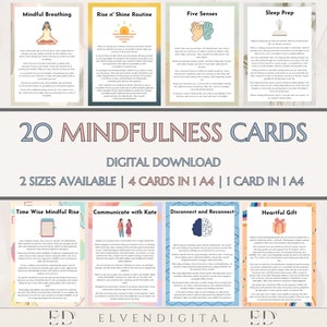 Begeleide Mindfulness-kaarten Therapie Kantoordecoratie Gescripte meditatie-uitreikbladen Therapieformulieren Counseling Coping-hulpmiddelen Therapie-werkbladen SEL CGT