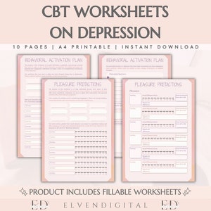 Depression Workbook Behavioral Activation Plan Worksheet Self-Esteem Building Therapy Sheets Pleasure Prediction CBT DBT Coping Skill Growth