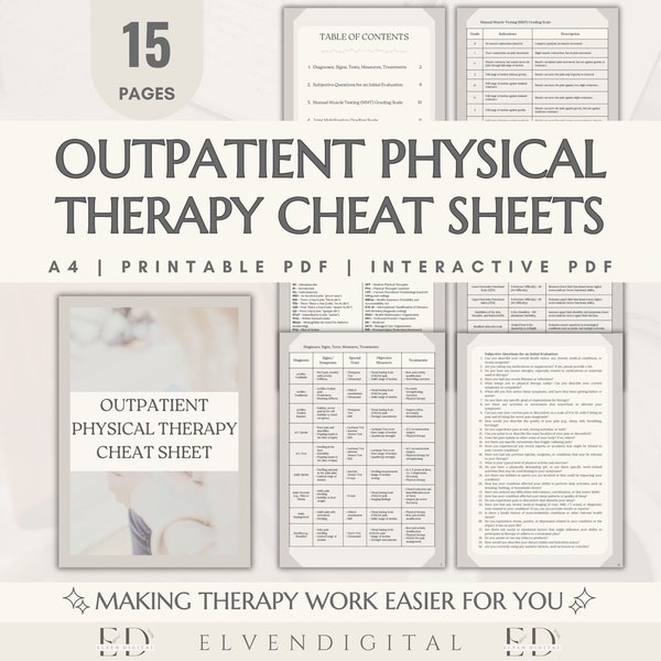 Outpatient Physical Therapy Cheat Sheets Clinical Rotation PT Student Notes Diagnoses Special Tests Exercises Outcome Measures Post Surgical