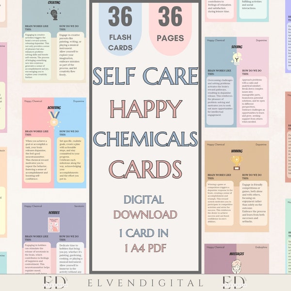 Self Care Card Deck Happy Chemicals Printable Happiness Kits Self Love Care Package Self Care Items Self Care Kit Stress Relief CBT Therapy