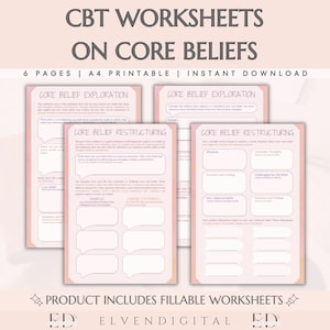 CBT Worksheets Core Beliefs Therapy Worksheet for Teens and Adults Counseling Handout CBT Workbook CBT Anxiety Printable Cbt Therapy Support