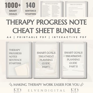 Therapy Goals and Objectives Bundle Clinical Therapy Notes Therapist Cheat Sheets Documentation Progress Note Reference Sheet Therapy Bundle