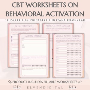 CBT Worksheets Behavioral Activation Cognitive Behavioral Therapy Activity Schedule Counseling Handout CBT Tools Activity Hierarchy Workbook
