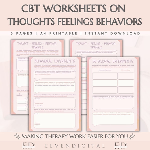 CBT Worksheets Behavioral Experiments Therapy Tools for Teens and Adults Counseling Handout Trauma Therapy CBT Model CBT Anxiety Printables
