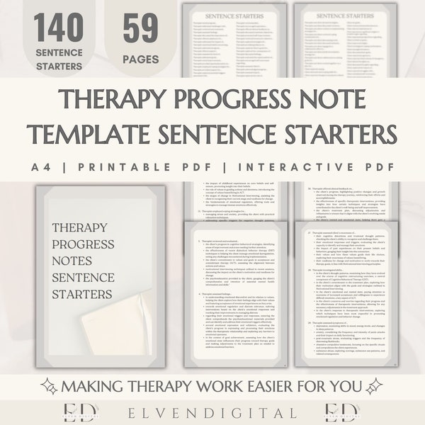 Therapy Progress Notes Sentence Starters Words Phrases Statements Cheat Sheet for Therapist CBT DBT Reporting Writing Psychotherapy Process