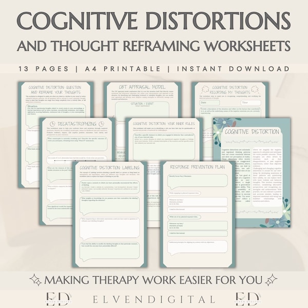 Cognitive Reframing Worksheet Etsy