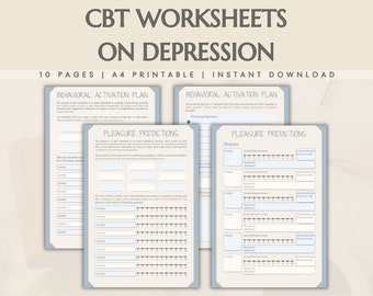 Depression Workbook Self-Esteem Building Therapy Sheets Pleasure Prediction Behavioral Activation Plan Worksheet Coping Skill Growth CBT DBT