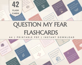 Emotional questions processing fear flashcards, journaling prompt cards, affirmation cards, mindfulness cards, conversation cards
