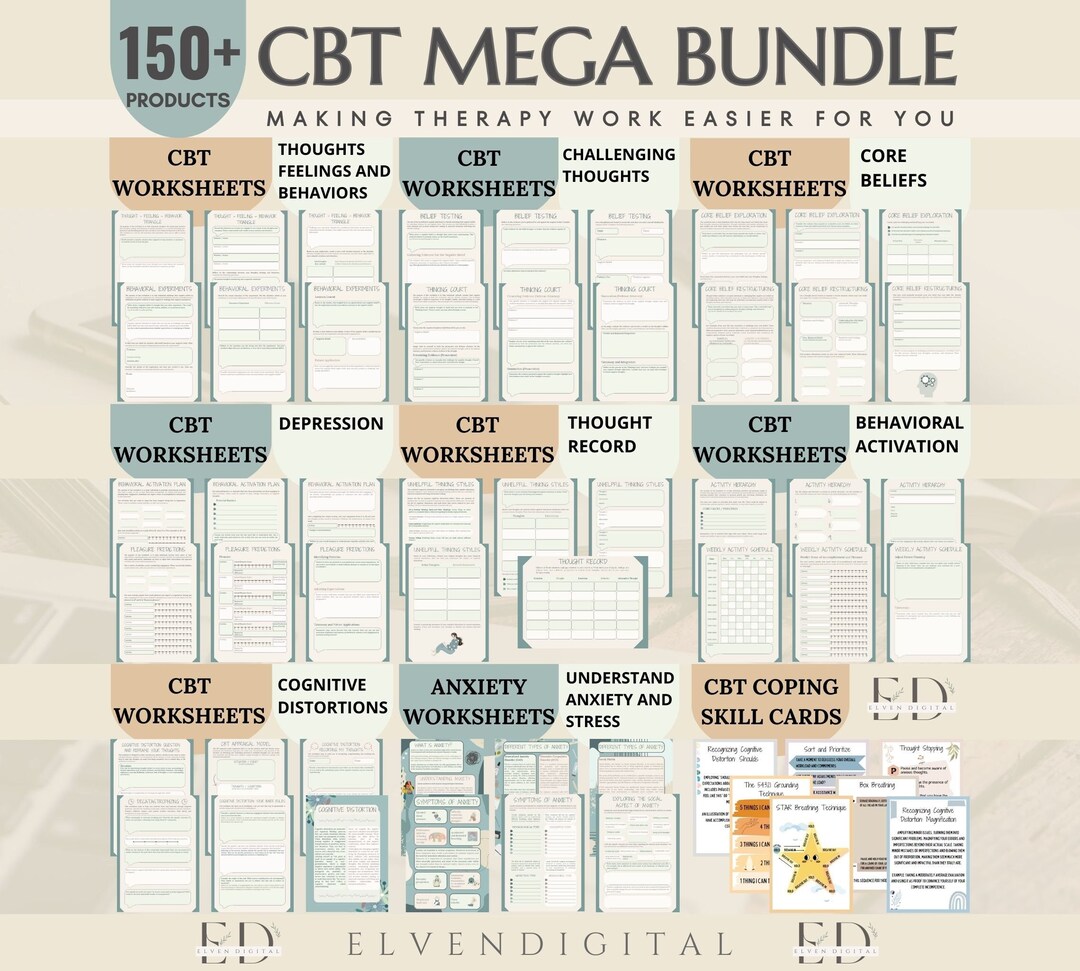 CBT Coping Skill Cards Cbt Therapy Bundle Cognitive Distortion Poster ...