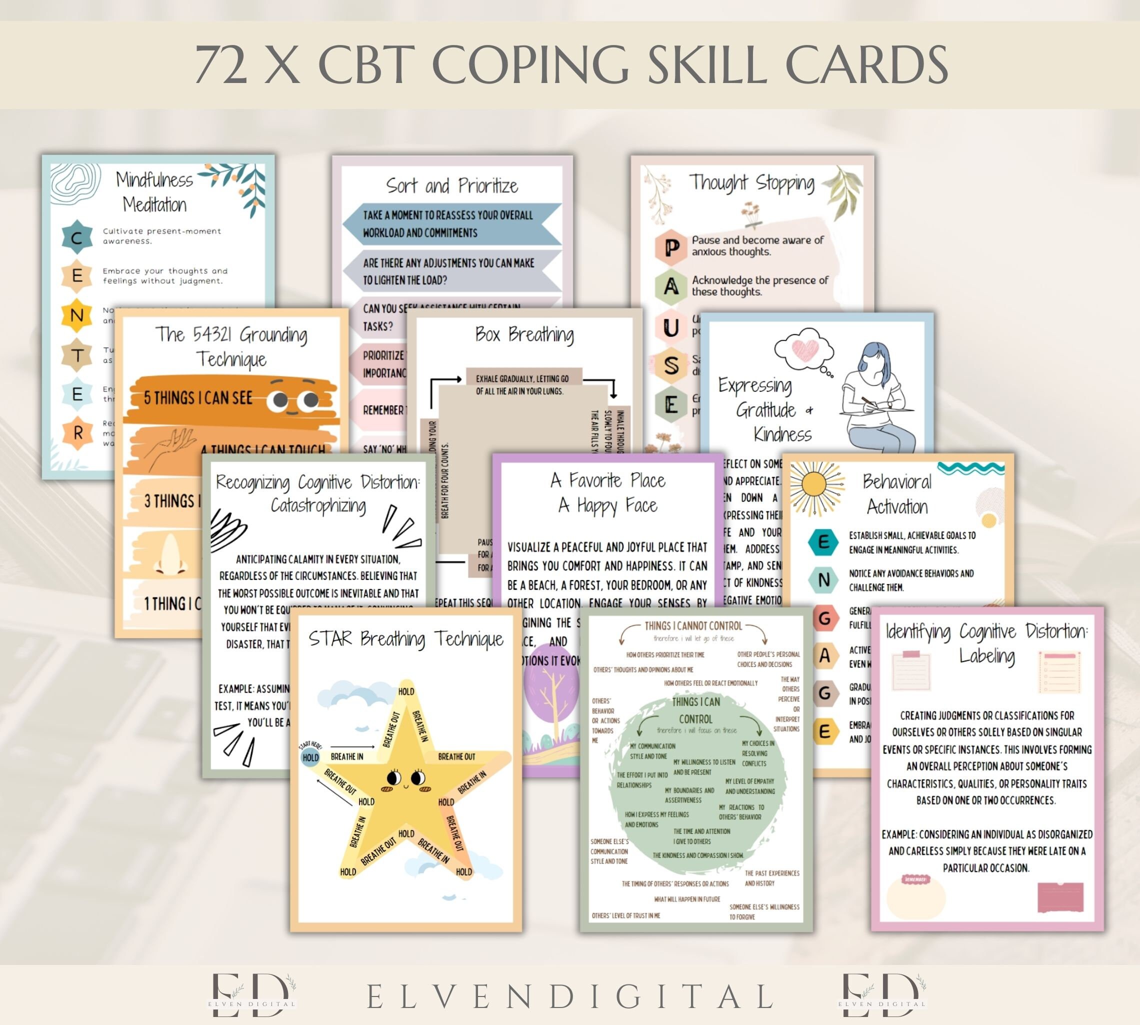 CBT Coping Skill Cards Cbt Therapy Bundle Cognitive Distortion Poster ...