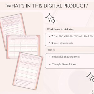 CBT Thought Record CBT Unhelpful Thinking Styles Worksheet Therapy Tools for Teens Counseling Handout Trauma Therapy CBT Anxiety Printable image 2