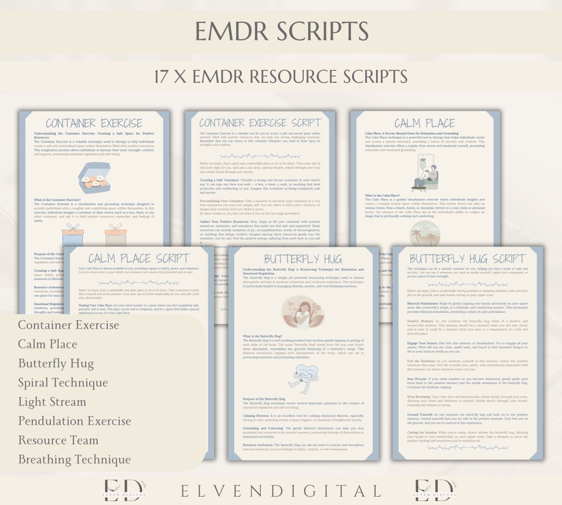 EMDR Worksheet Bundle Eye Movement Psychotherapy Bundle EMDR Scripts for Therapist Emdr