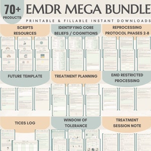 Hojas de trabajo de EMDR para terapeutas Paquetes de EMDR Guiones de terapia Folletos de EMDR Recursos de sesiones de planificación de tratamiento de EMDR Plantillas de EMDR Guías Herramientas