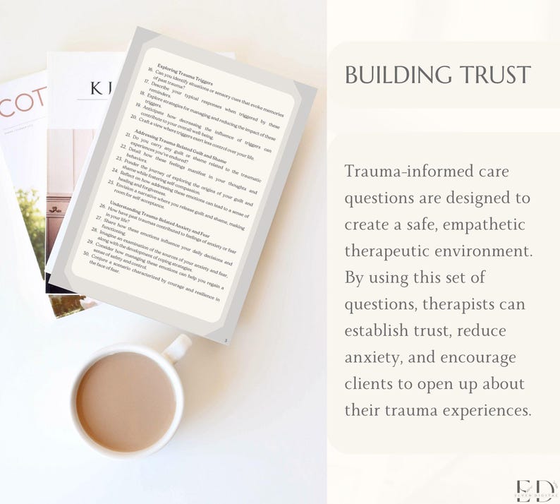 Preguntas de terapia informada sobre trauma: Asesoramiento para clientes, plantilla para terapeutas (PDF imprimible e interactivo, descarga digital) imagen 6