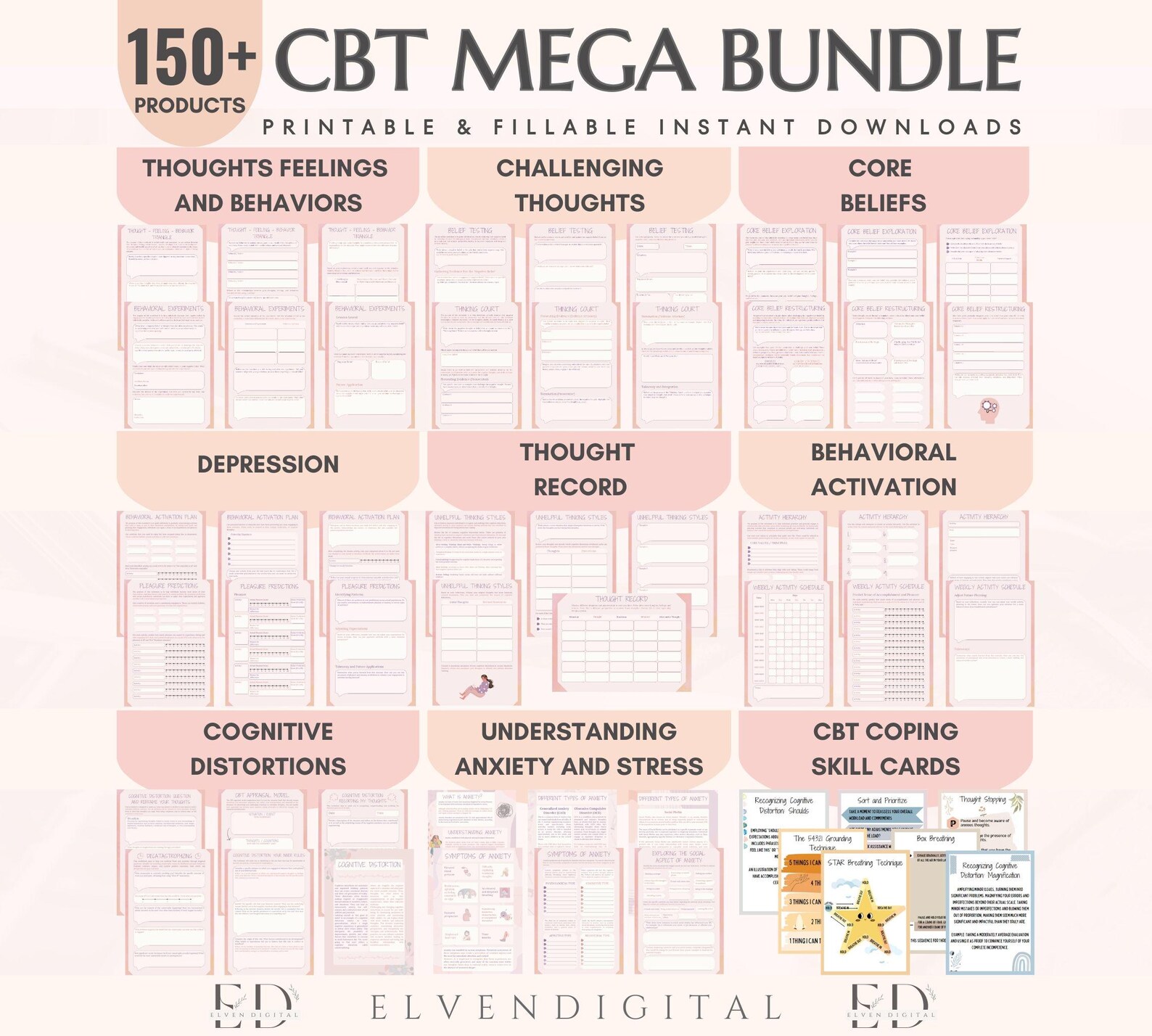 CBT Therapy Worksheets Cbt Bundle for Teens and Adults CBT Coping Skill ...