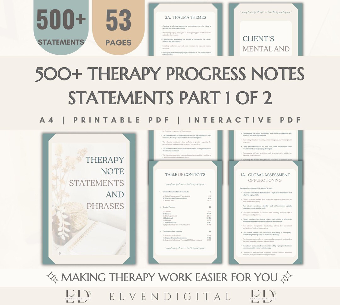 Psychotherapy Progress Notes References, Therapy Practice Documentation ...
