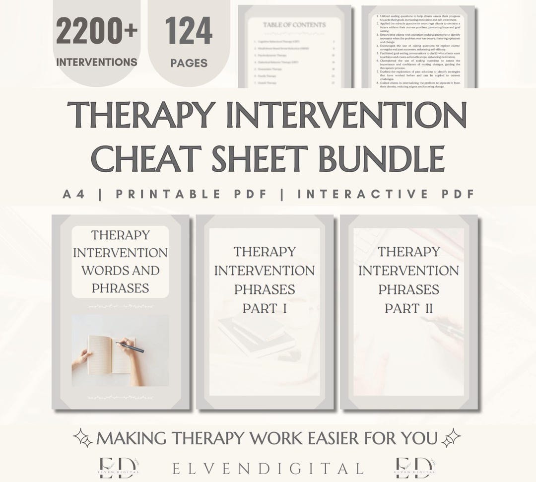 Therapy Intervention Cheat Sheet Bundle: 2200+ Phrases (printable ...