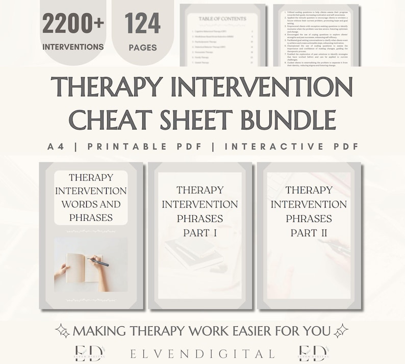 Therapy Intervention Cheat Sheet Bundle: 2200+ Phrases (printable ...