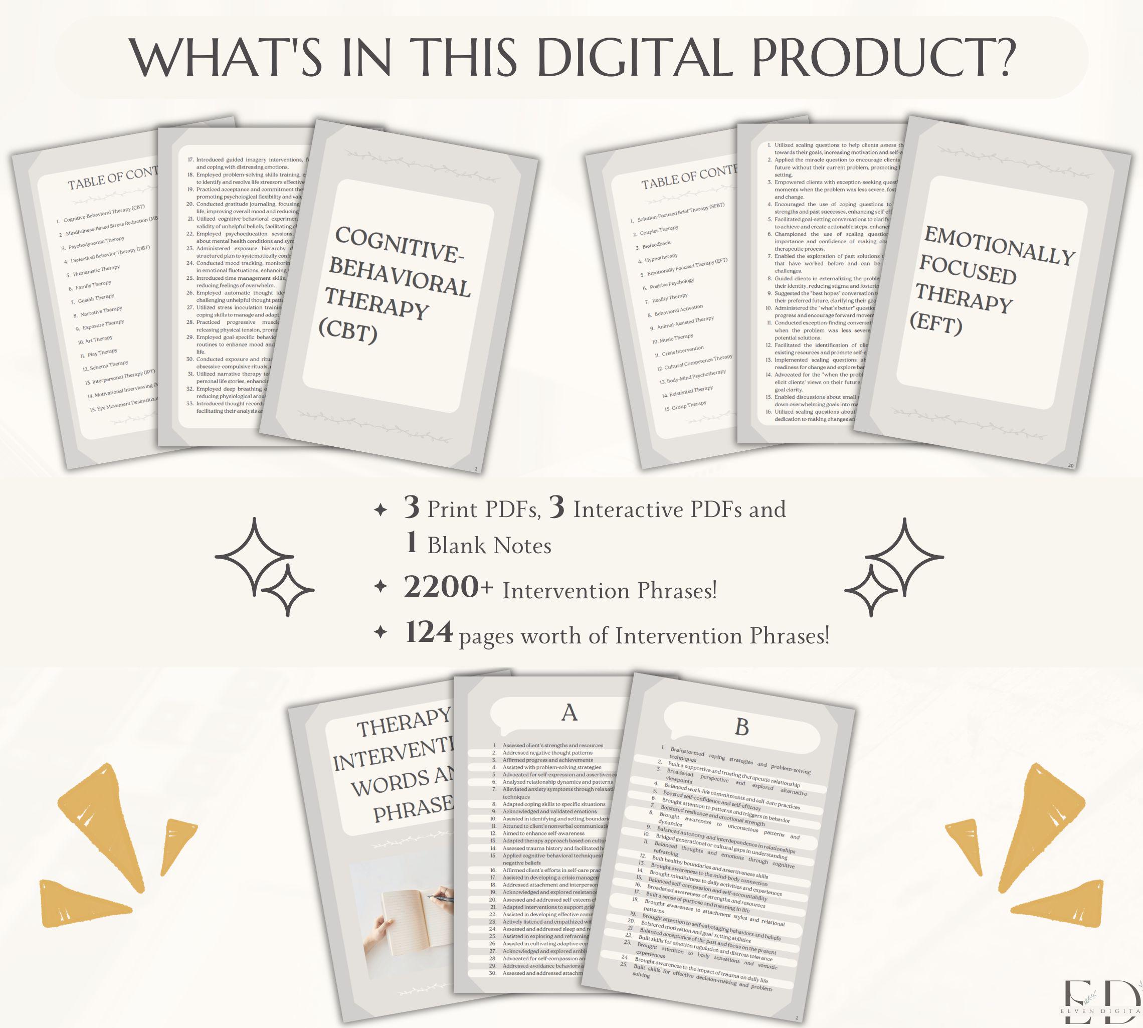 Therapy Intervention Cheat Sheet Bundle: 2200+ Phrases (printable ...