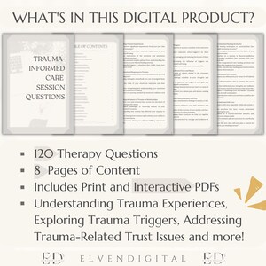 Preguntas de terapia informada sobre trauma: Asesoramiento para clientes, plantilla para terapeutas (PDF imprimible e interactivo, descarga digital) imagen 2