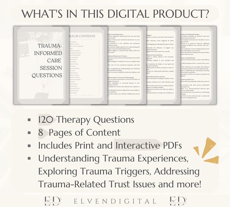 Preguntas de terapia informada sobre trauma: Asesoramiento para clientes, plantilla para terapeutas (PDF imprimible e interactivo, descarga digital) imagen 2