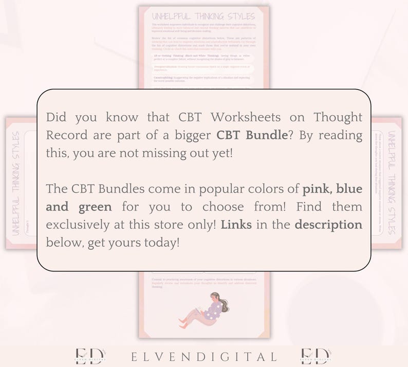 CBT Thought Record CBT Unhelpful Thinking Styles Worksheet Therapy Tools for Teens Counseling Handout Trauma Therapy CBT Anxiety Printable image 9