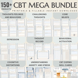 CBT Worksheets for Adults Cbt Worksheet Bundle CBT Therapy Worksheets Cbt Therapist Cheat Sheet Template Anxiety Journal Cognitive Workbook