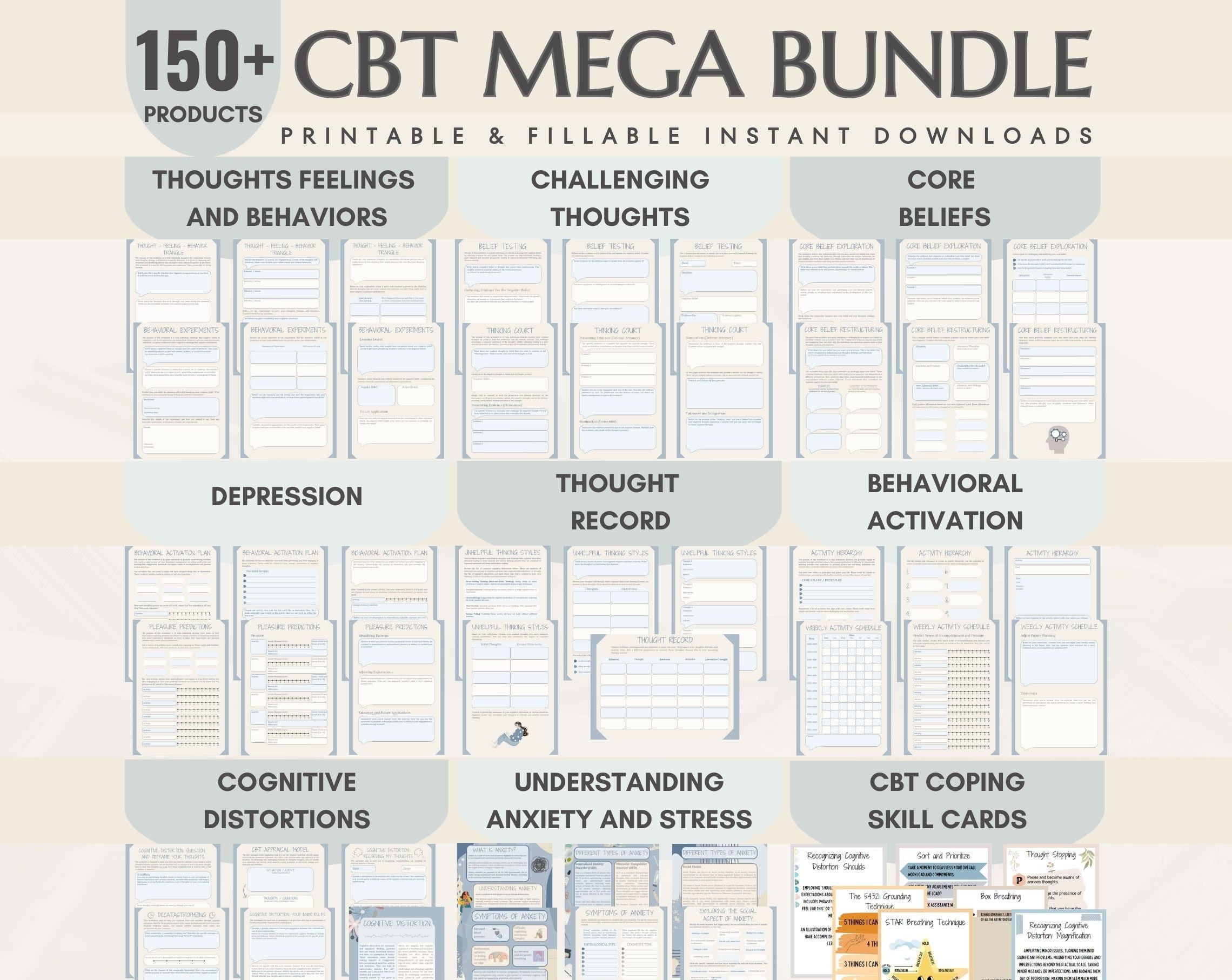 CBT Worksheets for Adults Cbt Worksheet Bundle CBT Therapy