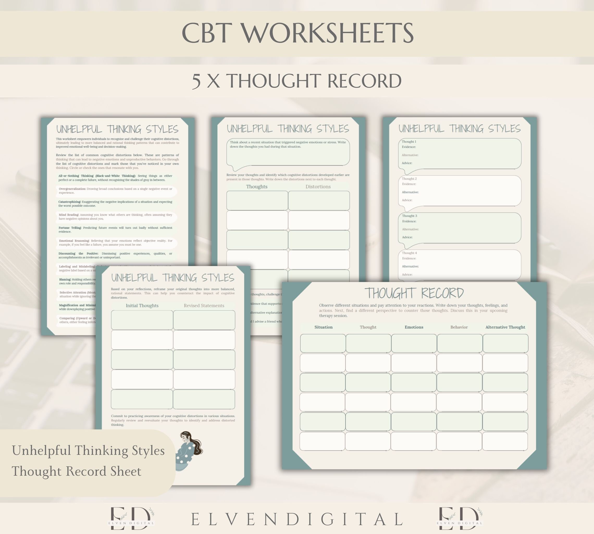 CBT Coping Skill Cards Cbt Therapy Bundle Cognitive Distortion Poster ...