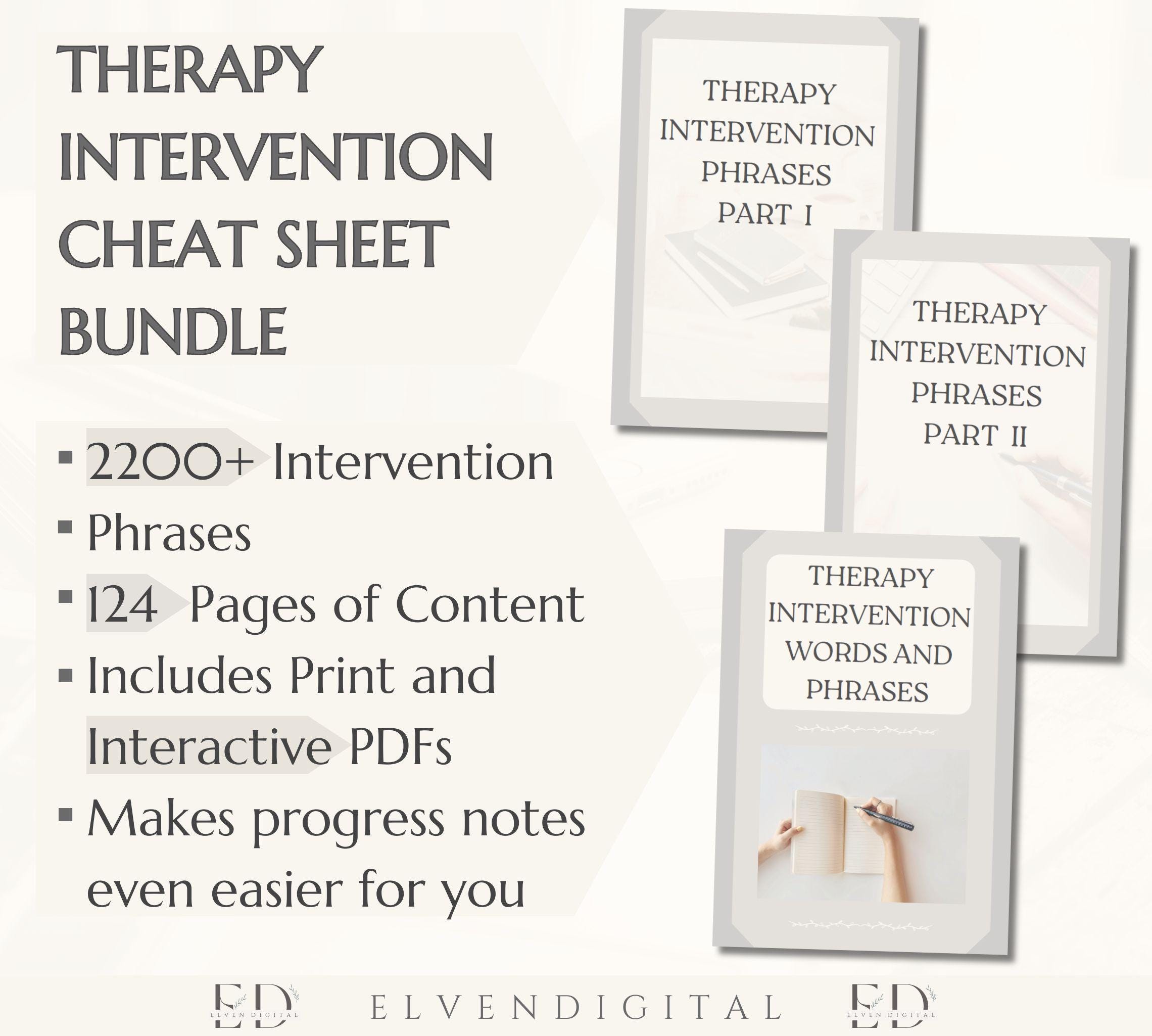 Therapy Intervention Cheat Sheet Bundle: 2200+ Phrases (printable ...