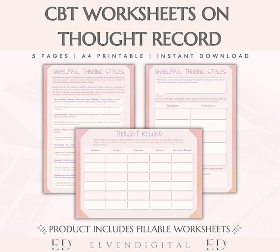 CBT Thought Record CBT Unhelpful Thinking Styles Worksheet Therapy Tools for Teens Counseling Handout Trauma Therapy CBT Anxiety Printable