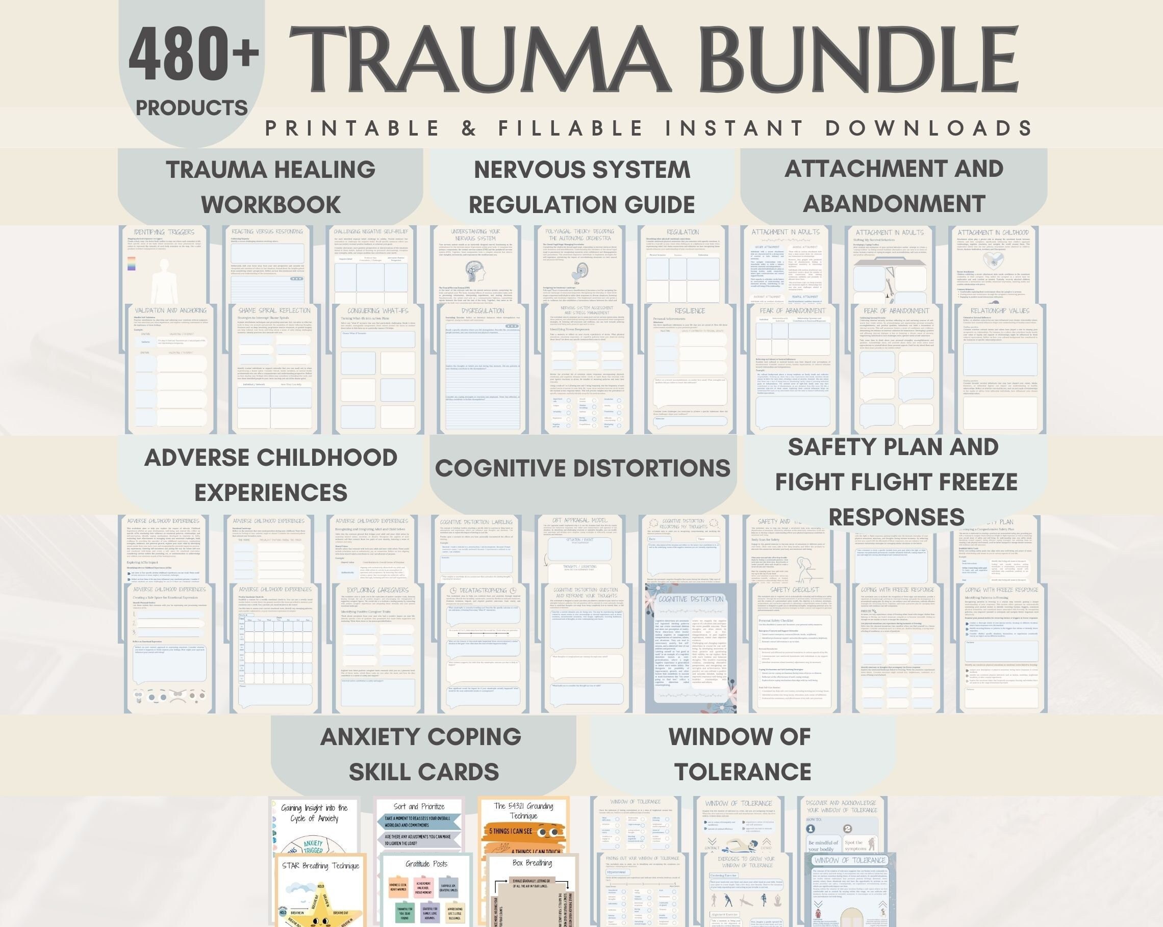 Trauma Therapy Bundle Nervous System Regulation Workbook Adult Trauma Healing Worksheets Somatic Therapy PTSD Recovery Templates CPTSD Guide
