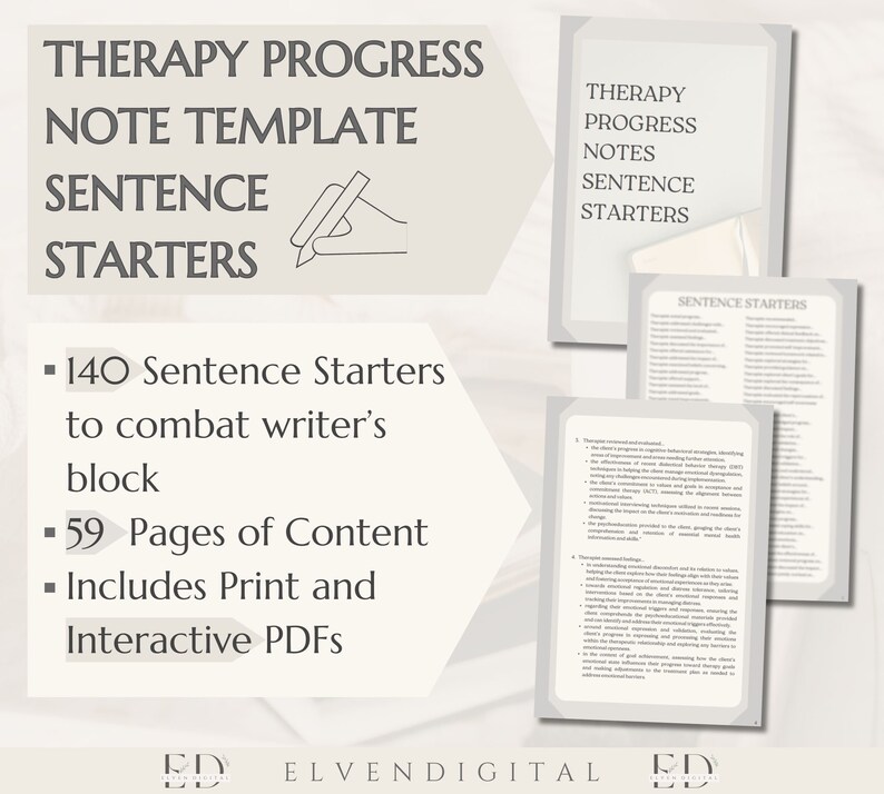 Therapy Progress Notes Sentence Starters Words Phrases Etsy