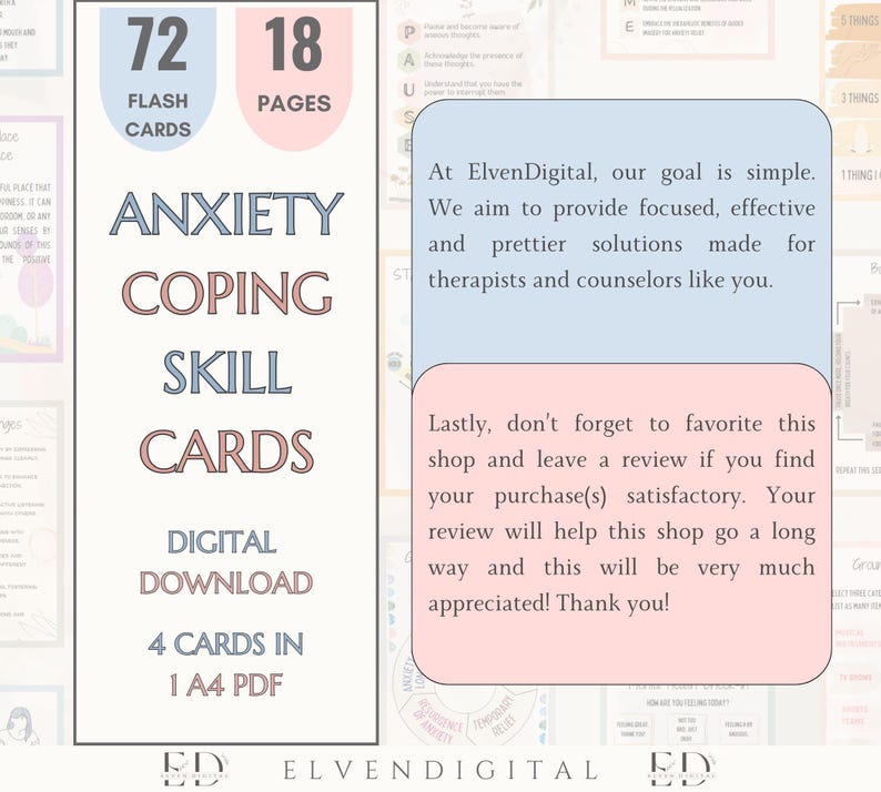 Anxiety Coping Skills Cards Calm Down Corner Psychologist Cards Mental ...