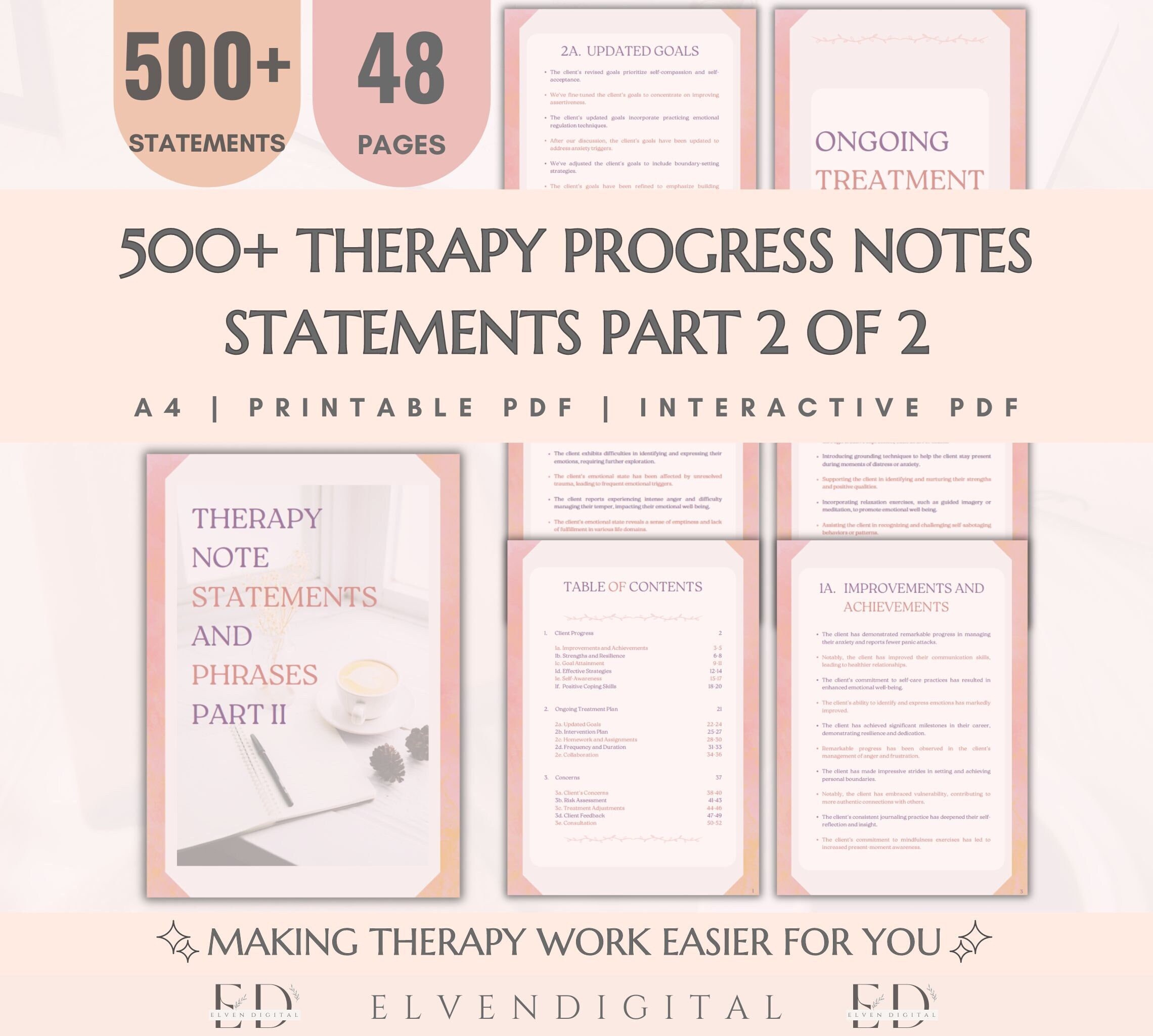 Therapy Progress Notes for Therapist Intervention Statements Phrases ...
