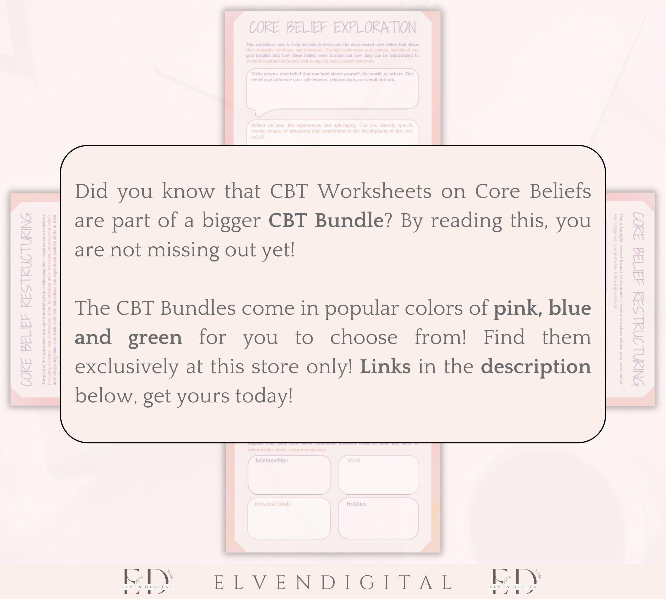 CBT Worksheets Core Beliefs Therapy Worksheet for Teens and Adults ...