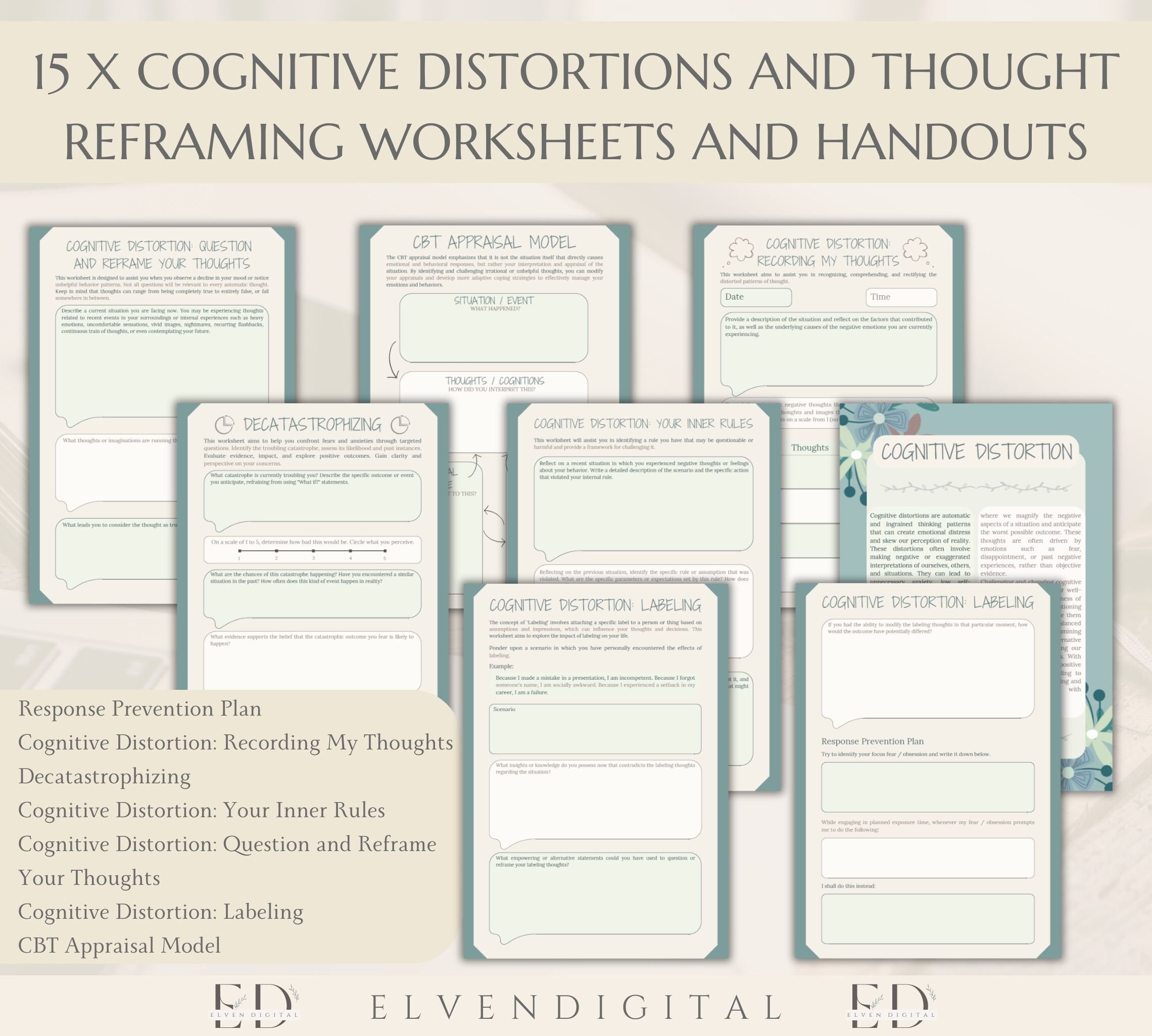 CBT Coping Skill Cards Cbt Therapy Bundle Cognitive Distortion Poster ...