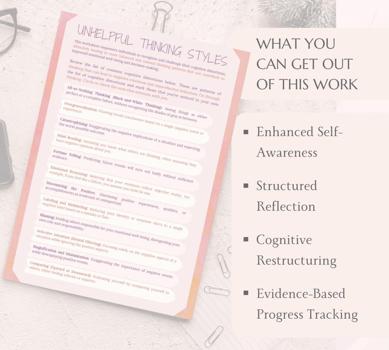 CBT Thought Record CBT Unhelpful Thinking Styles Worksheet Therapy Tools for Teens Counseling Handout Trauma Therapy CBT Anxiety Printable image 3