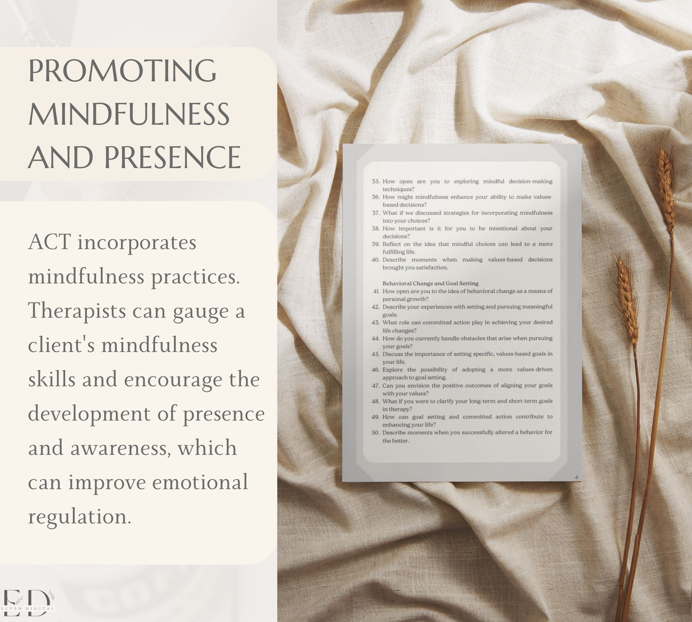 ACT Therapy Questions Therapy Practice Tools ACT Counseling Workbook ...