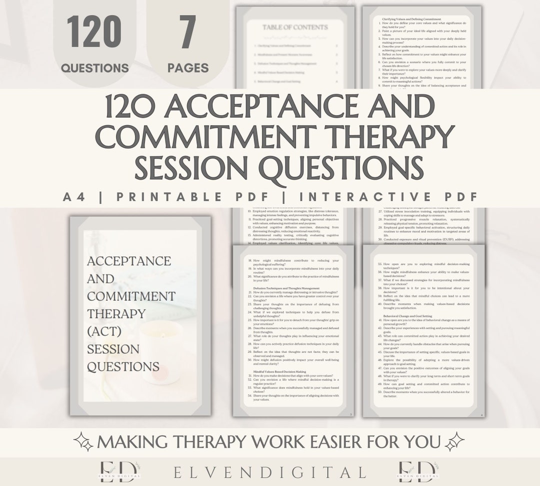 ACT Therapy Questions Therapy Practice Tools ACT Counseling Workbook ...