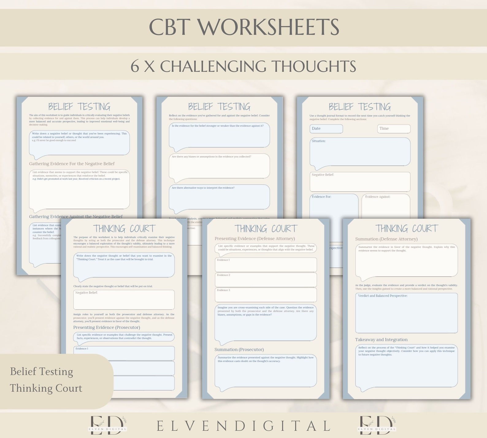 Cbt Therapy Bundle CBT Anxiety Prints Therapist Handouts CBT Therapy ...