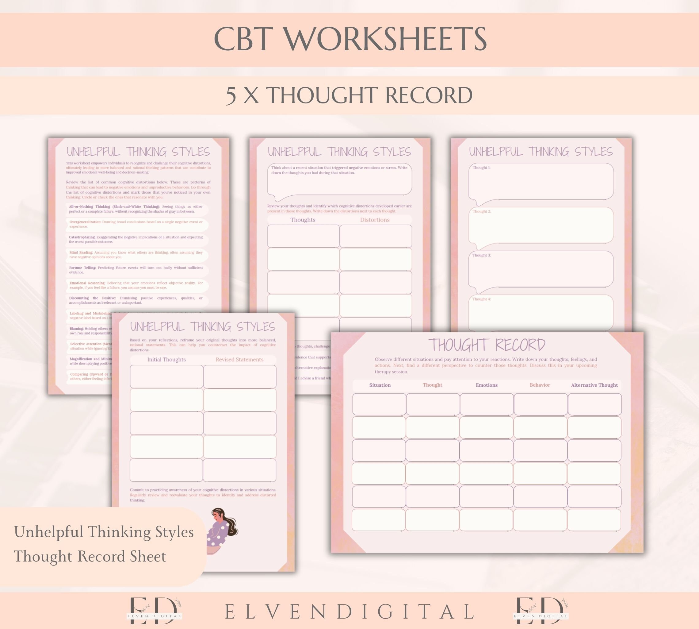 CBT Therapy Worksheets Cbt Bundle for Teens and Adults CBT - Etsy