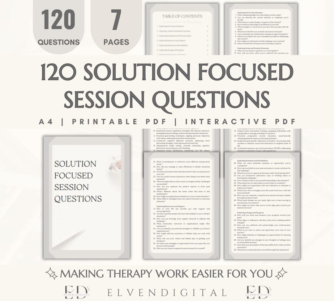 Solution Focused Brief Therapy Questions SFBT SFT Questions Cheat Sheet ...