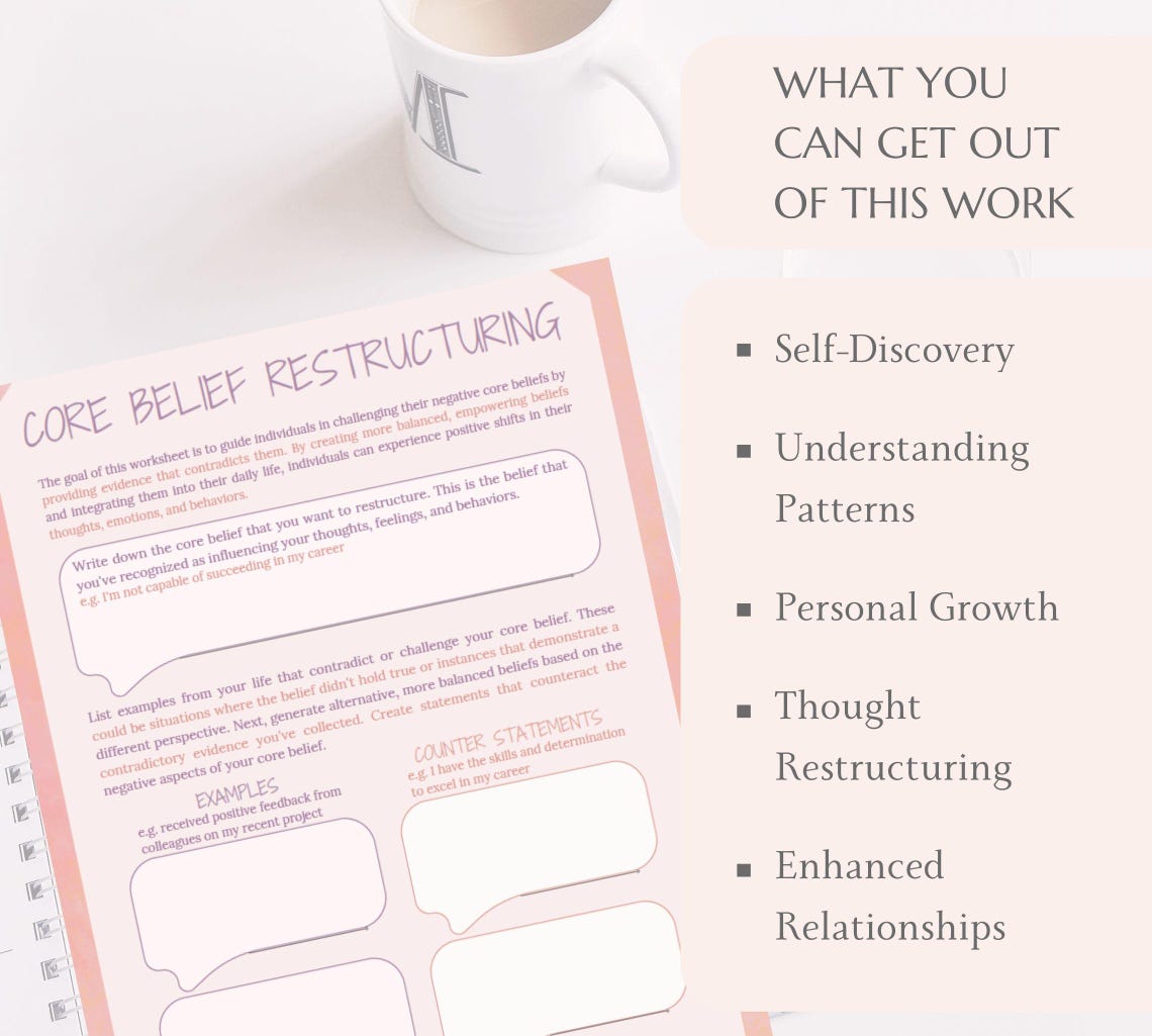CBT Worksheets Core Beliefs Therapy Worksheet for Teens and Adults ...