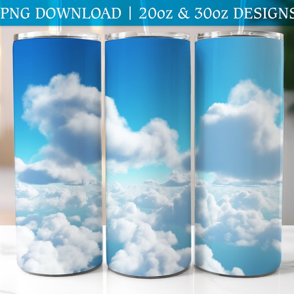 3D Clouds Tumbler Wrap Sublimation Design PNG - 20 and 30 Oz Skinny Tumbler Transfer Templates